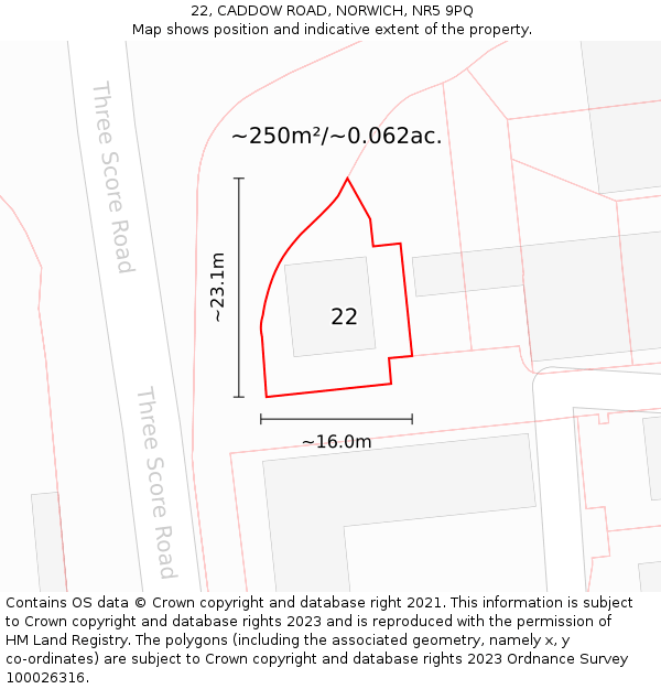 22, CADDOW ROAD, NORWICH, NR5 9PQ: Plot and title map