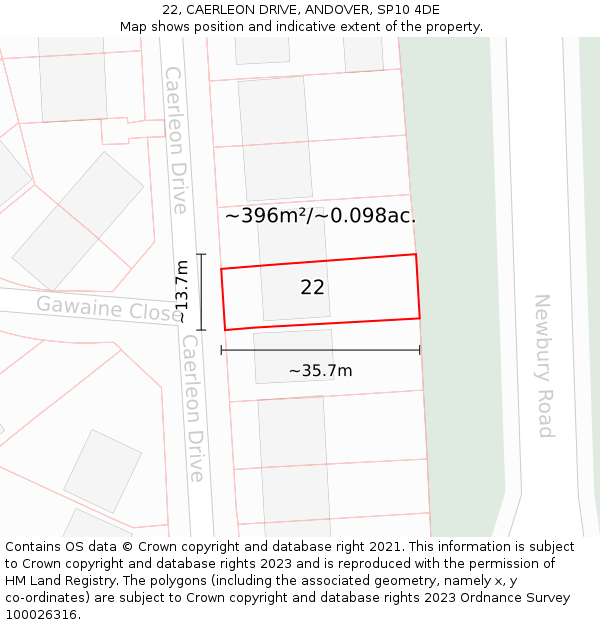 22, CAERLEON DRIVE, ANDOVER, SP10 4DE: Plot and title map