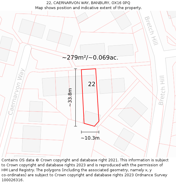 22, CAERNARVON WAY, BANBURY, OX16 0PQ: Plot and title map