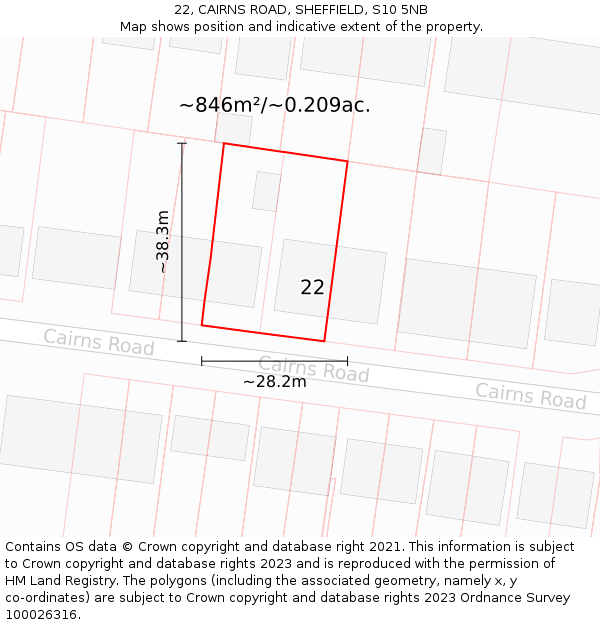 22, CAIRNS ROAD, SHEFFIELD, S10 5NB: Plot and title map