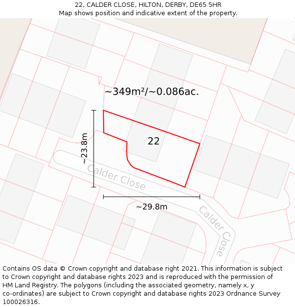 22, CALDER CLOSE, HILTON, DERBY, DE65 5HR: Plot and title map