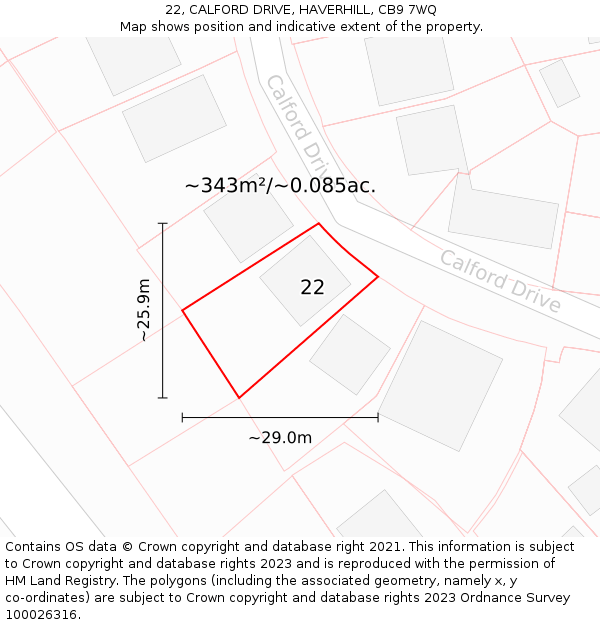 22, CALFORD DRIVE, HAVERHILL, CB9 7WQ: Plot and title map
