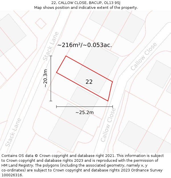 22, CALLOW CLOSE, BACUP, OL13 9SJ: Plot and title map