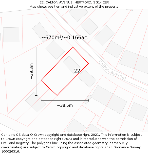 22, CALTON AVENUE, HERTFORD, SG14 2ER: Plot and title map