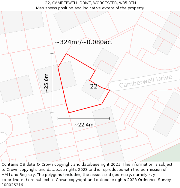 22, CAMBERWELL DRIVE, WORCESTER, WR5 3TN: Plot and title map