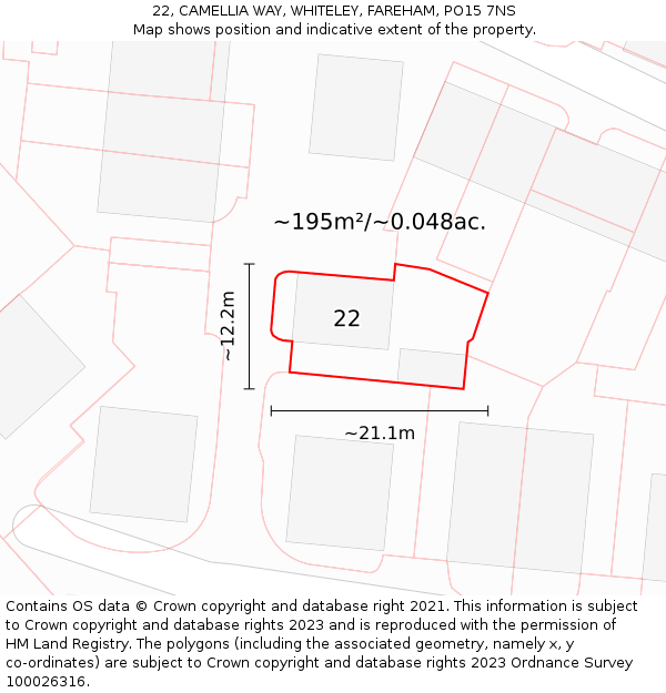 22, CAMELLIA WAY, WHITELEY, FAREHAM, PO15 7NS: Plot and title map