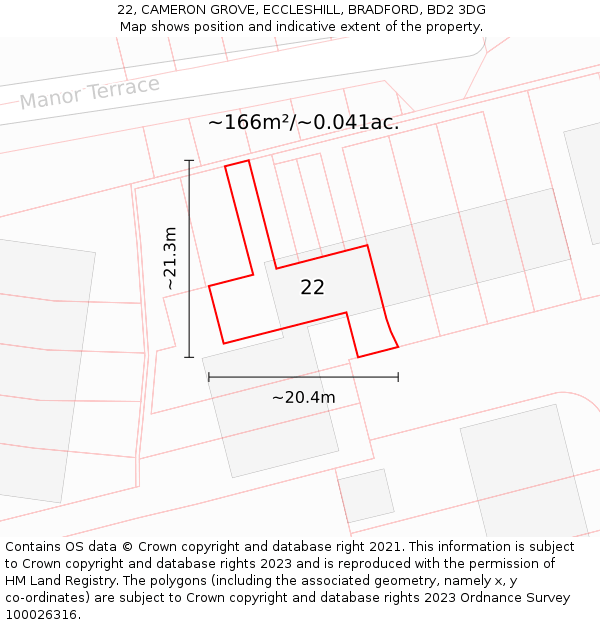 22, CAMERON GROVE, ECCLESHILL, BRADFORD, BD2 3DG: Plot and title map
