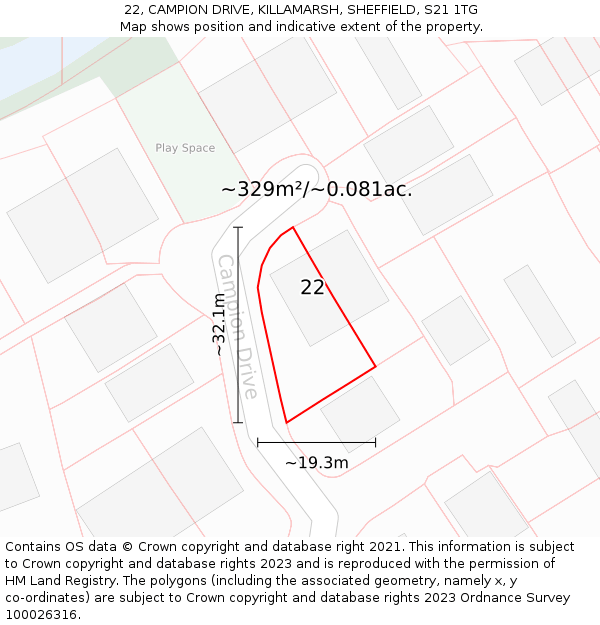 22, CAMPION DRIVE, KILLAMARSH, SHEFFIELD, S21 1TG: Plot and title map