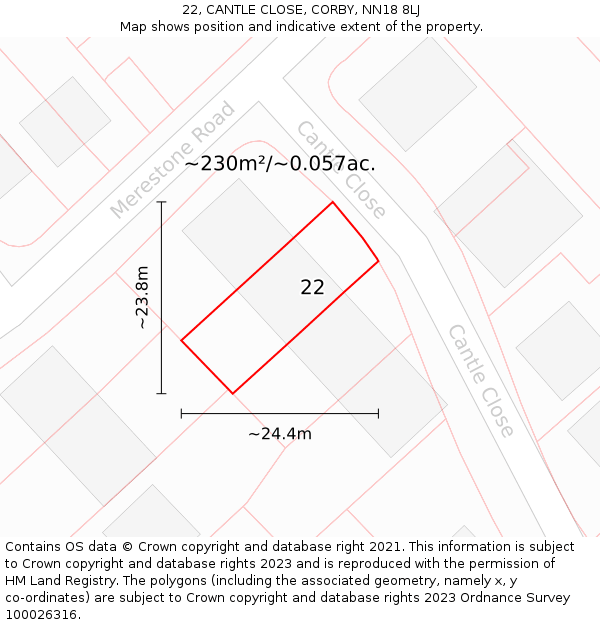 22, CANTLE CLOSE, CORBY, NN18 8LJ: Plot and title map