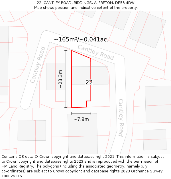 22, CANTLEY ROAD, RIDDINGS, ALFRETON, DE55 4DW: Plot and title map