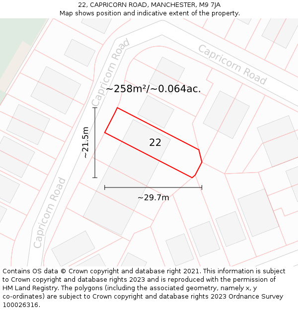22, CAPRICORN ROAD, MANCHESTER, M9 7JA: Plot and title map
