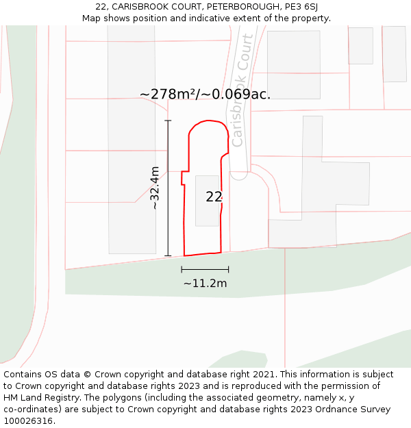22, CARISBROOK COURT, PETERBOROUGH, PE3 6SJ: Plot and title map
