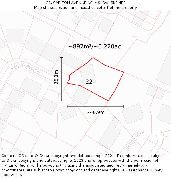 22, CARLTON AVENUE, WILMSLOW, SK9 4EP: Plot and title map