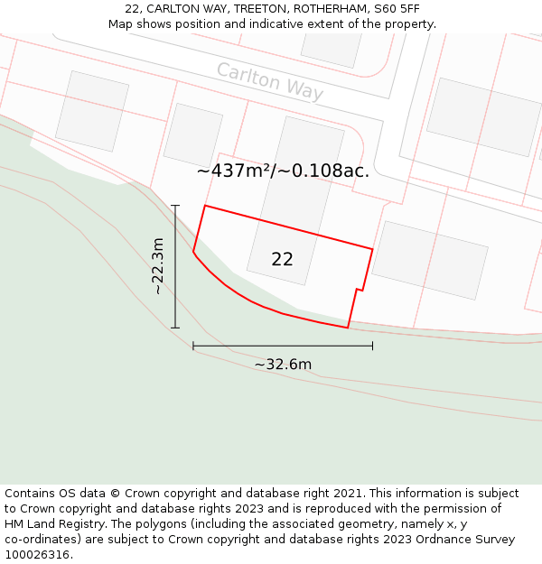 22, CARLTON WAY, TREETON, ROTHERHAM, S60 5FF: Plot and title map