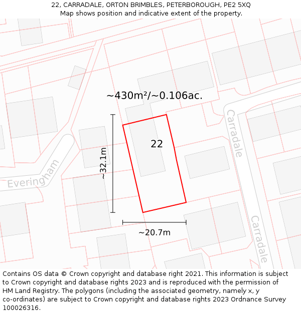 22, CARRADALE, ORTON BRIMBLES, PETERBOROUGH, PE2 5XQ: Plot and title map