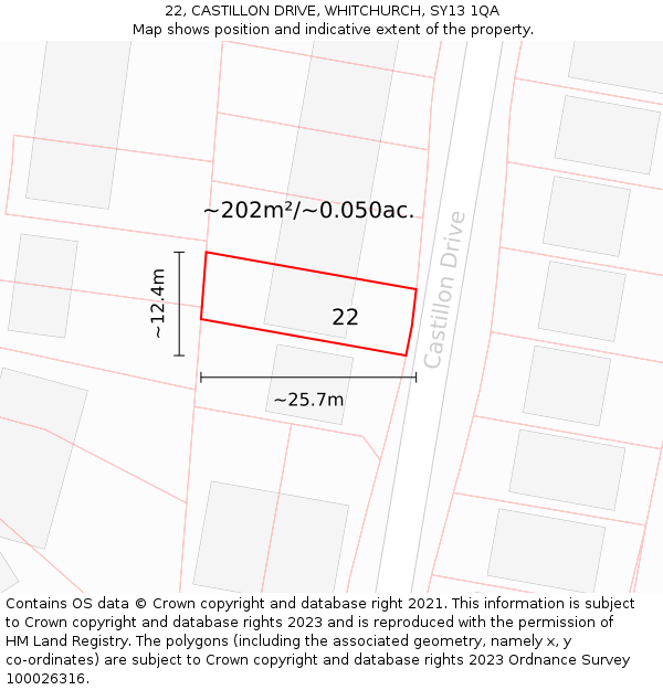 22, CASTILLON DRIVE, WHITCHURCH, SY13 1QA: Plot and title map