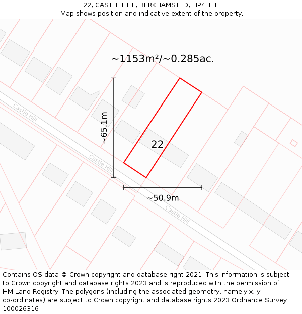 22, CASTLE HILL, BERKHAMSTED, HP4 1HE: Plot and title map