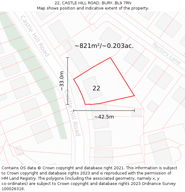 22, CASTLE HILL ROAD, BURY, BL9 7RN: Plot and title map