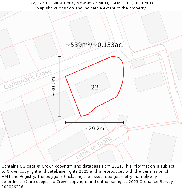 22, CASTLE VIEW PARK, MAWNAN SMITH, FALMOUTH, TR11 5HB: Plot and title map