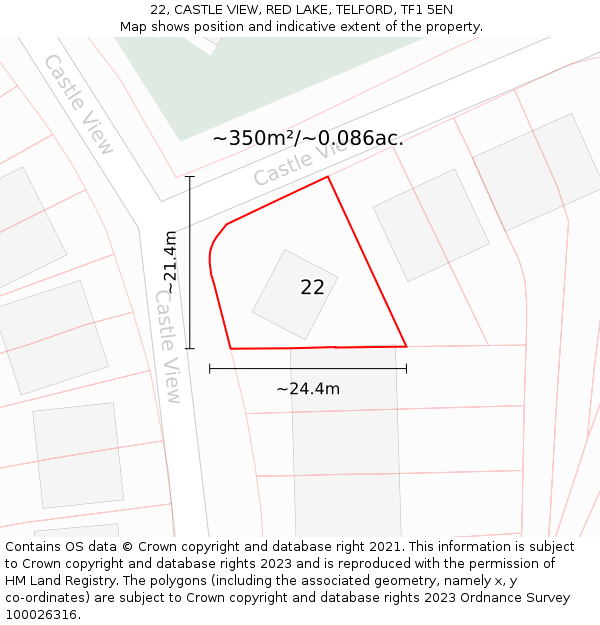 22, CASTLE VIEW, RED LAKE, TELFORD, TF1 5EN: Plot and title map