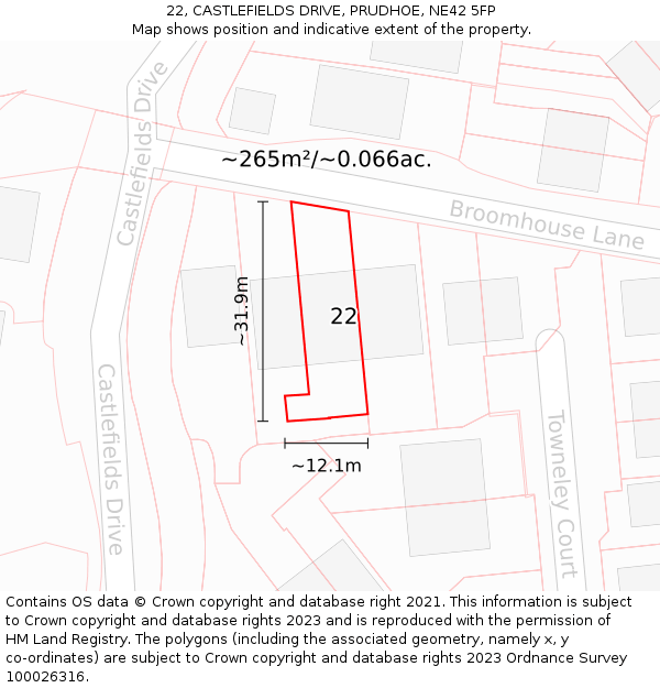 22, CASTLEFIELDS DRIVE, PRUDHOE, NE42 5FP: Plot and title map