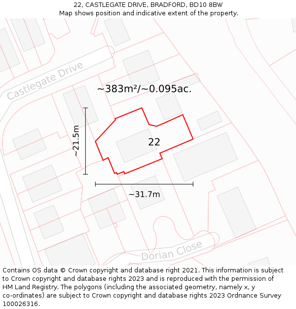 22, CASTLEGATE DRIVE, BRADFORD, BD10 8BW: Plot and title map