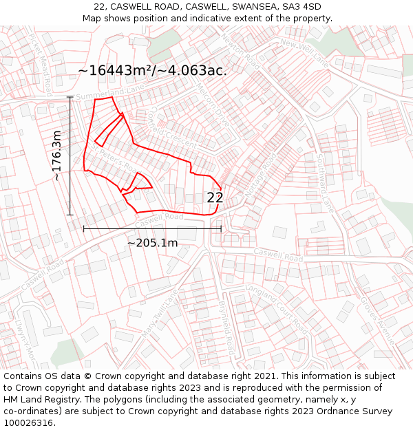 22, CASWELL ROAD, CASWELL, SWANSEA, SA3 4SD: Plot and title map