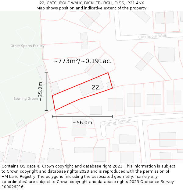 22, CATCHPOLE WALK, DICKLEBURGH, DISS, IP21 4NX: Plot and title map