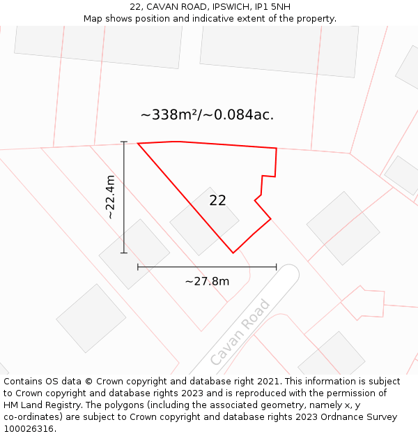 22, CAVAN ROAD, IPSWICH, IP1 5NH: Plot and title map