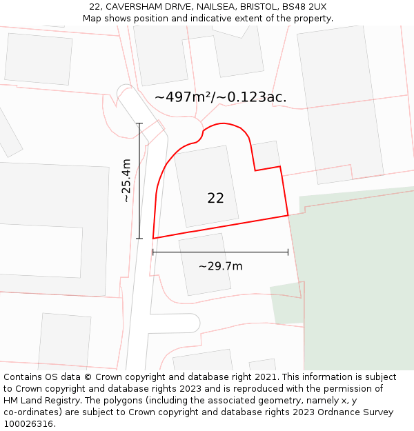 22, CAVERSHAM DRIVE, NAILSEA, BRISTOL, BS48 2UX: Plot and title map