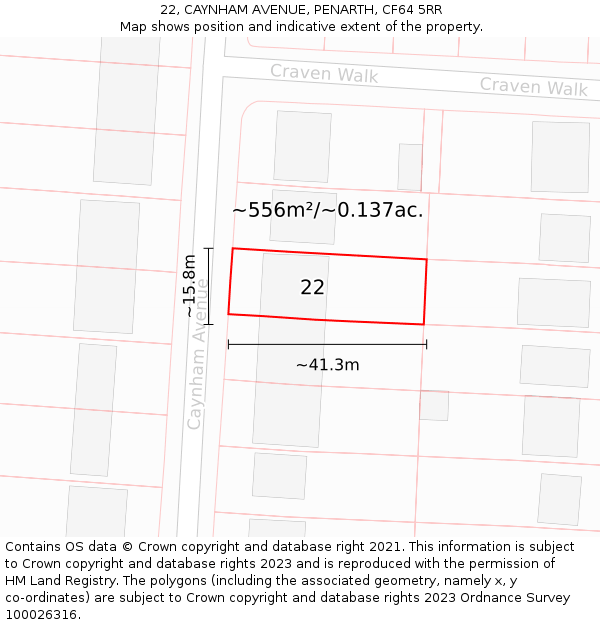 22, CAYNHAM AVENUE, PENARTH, CF64 5RR: Plot and title map