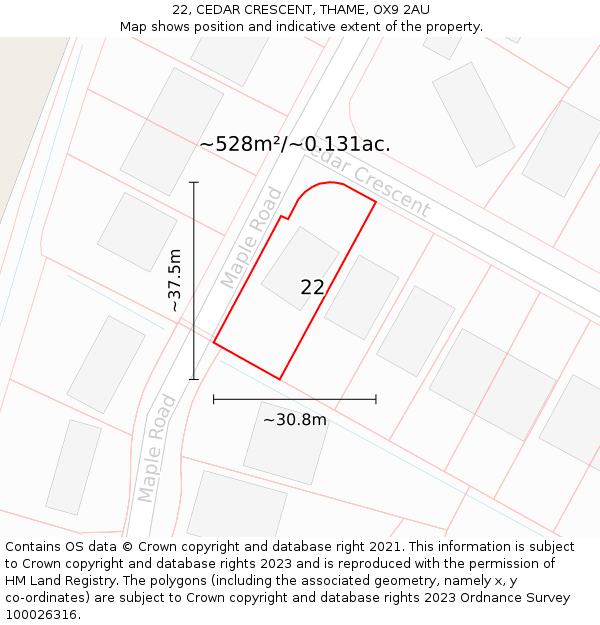 22, CEDAR CRESCENT, THAME, OX9 2AU: Plot and title map