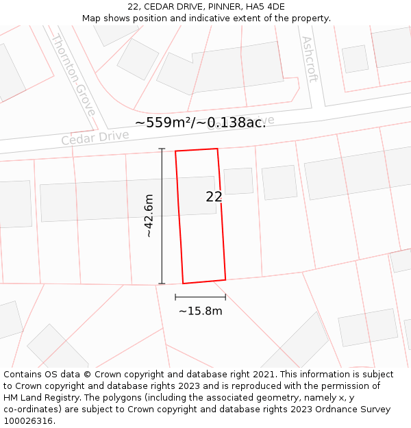 22, CEDAR DRIVE, PINNER, HA5 4DE: Plot and title map