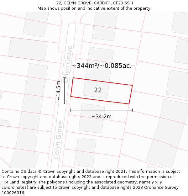 22, CELYN GROVE, CARDIFF, CF23 6SH: Plot and title map