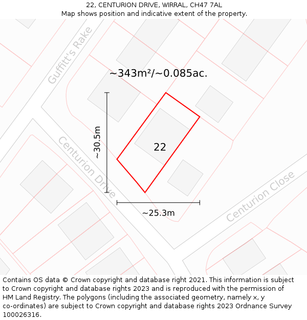 22, CENTURION DRIVE, WIRRAL, CH47 7AL: Plot and title map