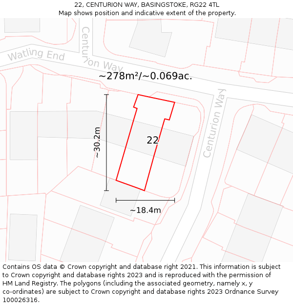 22, CENTURION WAY, BASINGSTOKE, RG22 4TL: Plot and title map