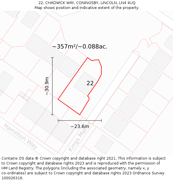 22, CHADWICK WAY, CONINGSBY, LINCOLN, LN4 4UQ: Plot and title map