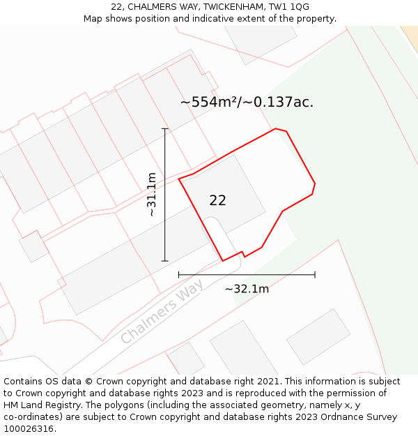 22, CHALMERS WAY, TWICKENHAM, TW1 1QG: Plot and title map