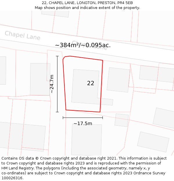 22, CHAPEL LANE, LONGTON, PRESTON, PR4 5EB: Plot and title map