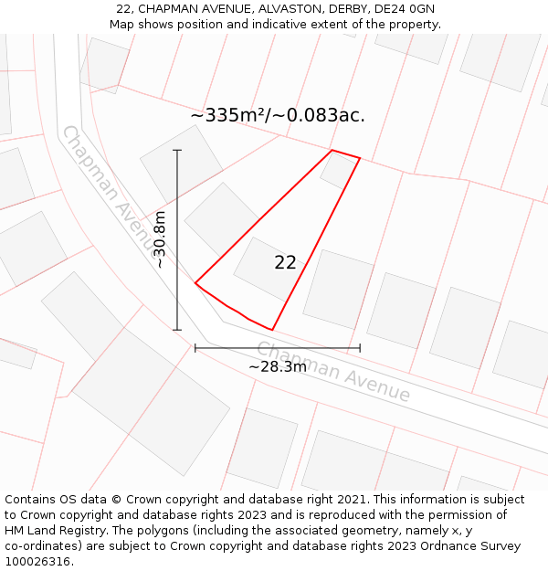 22, CHAPMAN AVENUE, ALVASTON, DERBY, DE24 0GN: Plot and title map