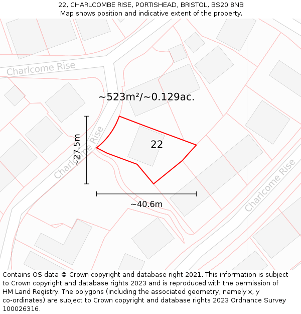 22, CHARLCOMBE RISE, PORTISHEAD, BRISTOL, BS20 8NB: Plot and title map