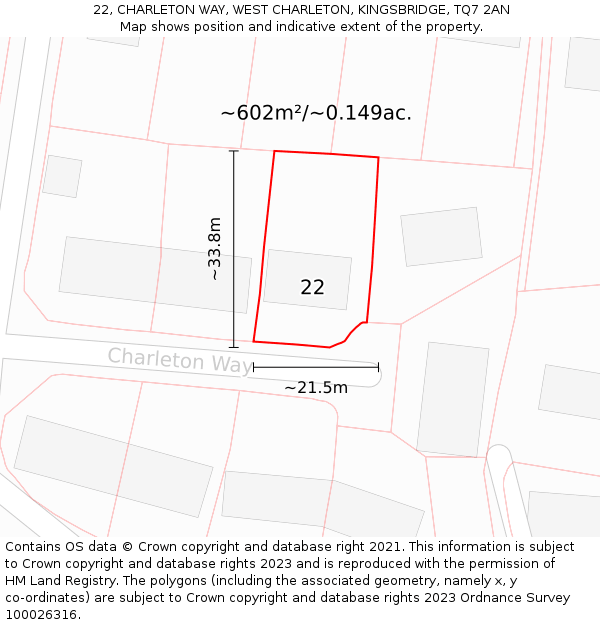 22, CHARLETON WAY, WEST CHARLETON, KINGSBRIDGE, TQ7 2AN: Plot and title map