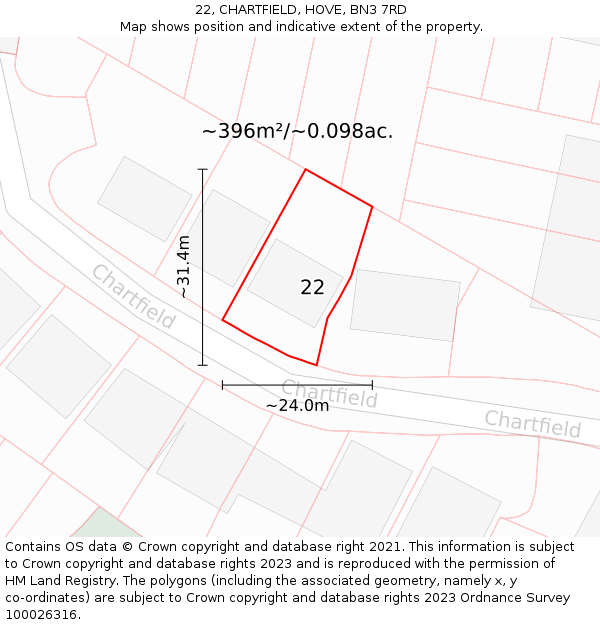 22, CHARTFIELD, HOVE, BN3 7RD: Plot and title map