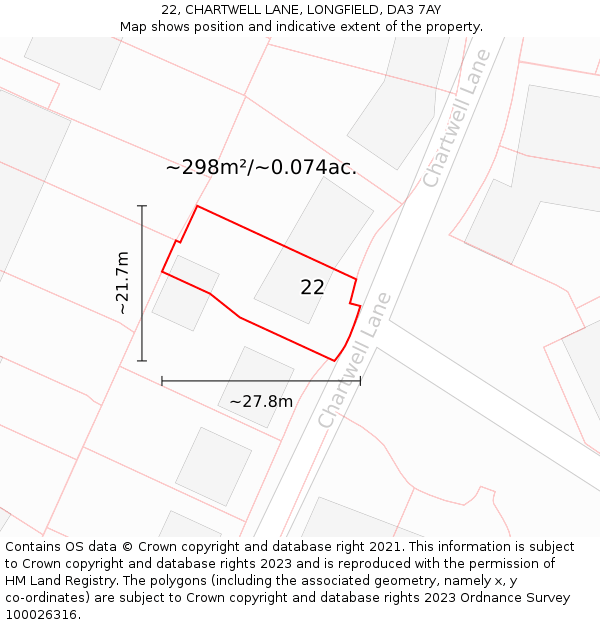 22, CHARTWELL LANE, LONGFIELD, DA3 7AY: Plot and title map