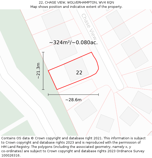 22, CHASE VIEW, WOLVERHAMPTON, WV4 6QN: Plot and title map