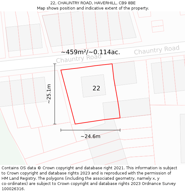 22, CHAUNTRY ROAD, HAVERHILL, CB9 8BE: Plot and title map