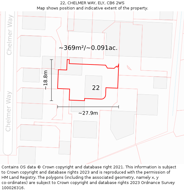 22, CHELMER WAY, ELY, CB6 2WS: Plot and title map