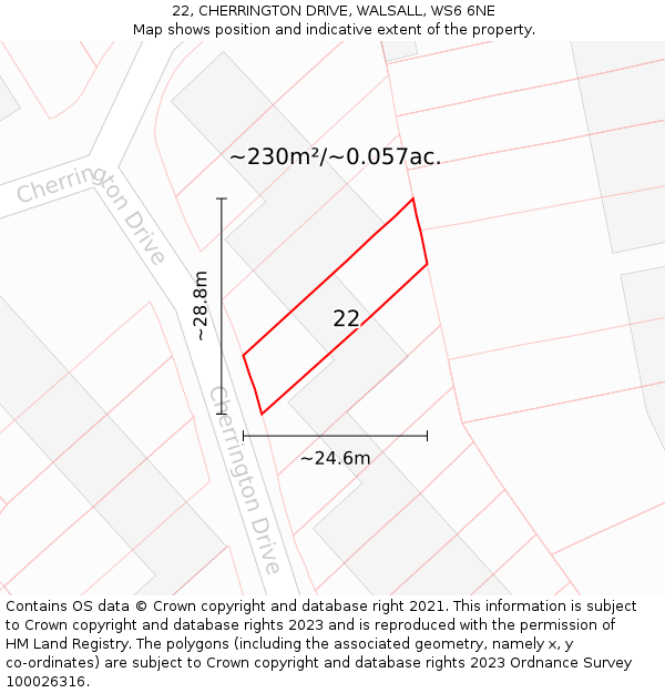 22, CHERRINGTON DRIVE, WALSALL, WS6 6NE: Plot and title map