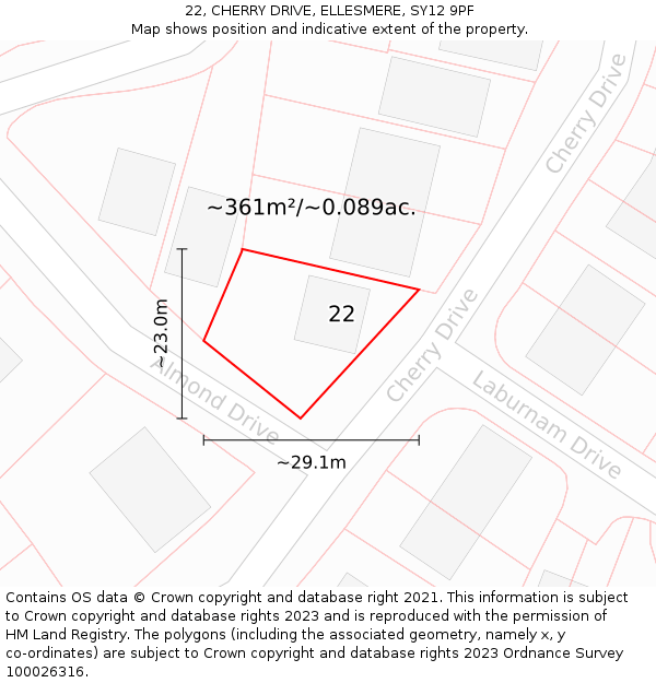 22, CHERRY DRIVE, ELLESMERE, SY12 9PF: Plot and title map