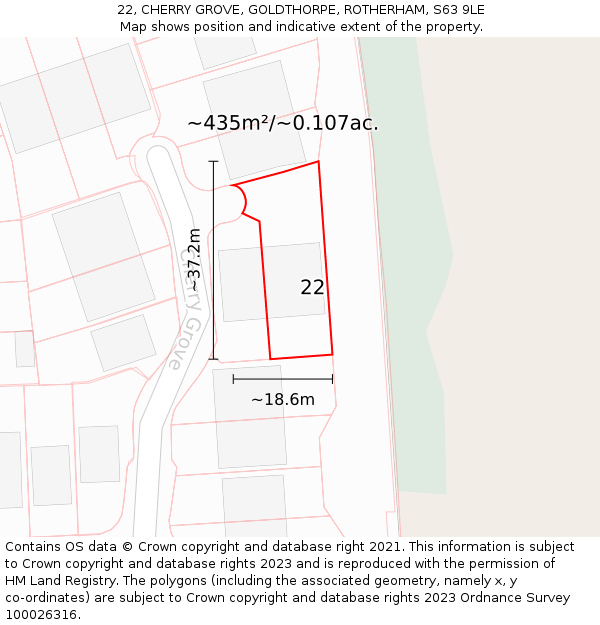 22, CHERRY GROVE, GOLDTHORPE, ROTHERHAM, S63 9LE: Plot and title map